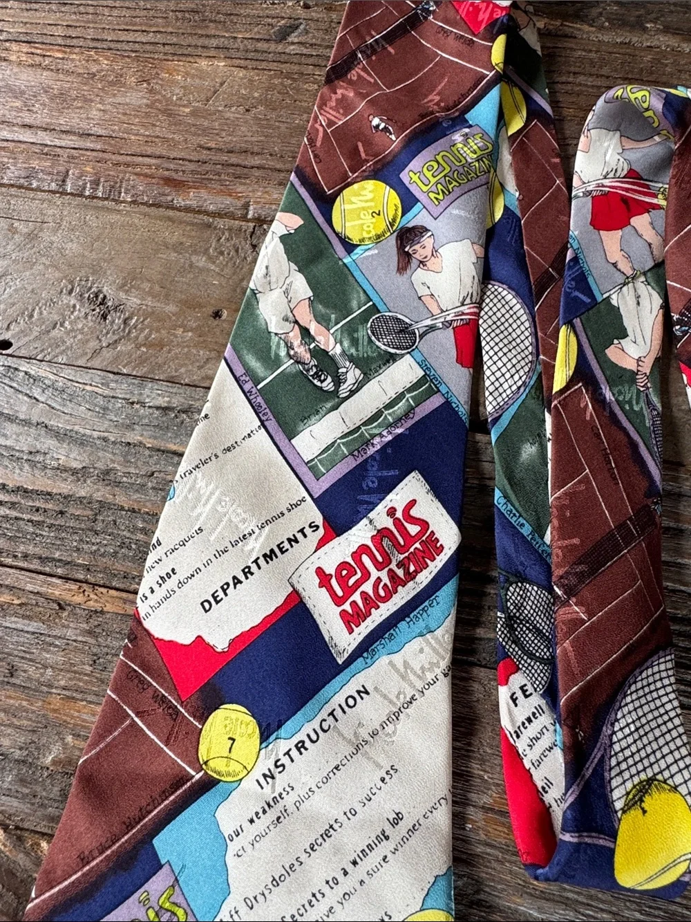 Nicole Miller vintage 1995 silk tennis magazine tie unisex